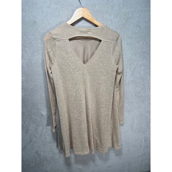 Lush Long Sleeve Sheath Mini Dress Cutout Back Beige Womens Medium - Picture 2 of 6